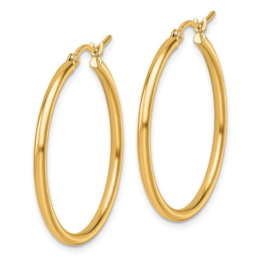 14k Yellow Gold 2x30mm Polished Hoop Earrings