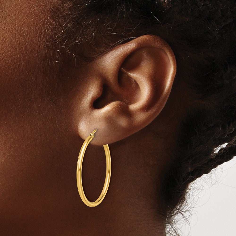 14k Yellow Gold 2x30mm Polished Hoop Earrings