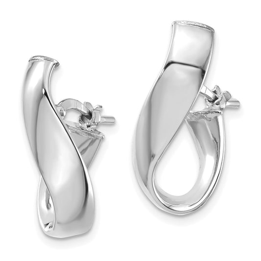 14K White Gold 5mm High Polished Omega Back Hoop Earrings