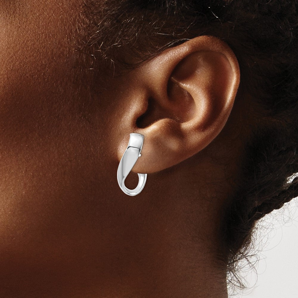 14K White Gold 5mm High Polished Omega Back Hoop Earrings