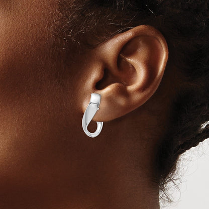 14K White Gold 5mm High Polished Omega Back Hoop Earrings