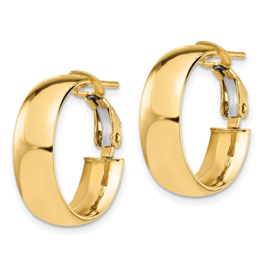 14k Yellow Gold 6mm High Polished Omega Back Hoop Earrings