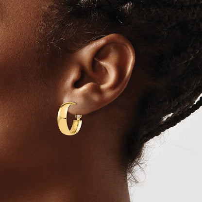 14k Yellow Gold 6mm High Polished Omega Back Hoop Earrings