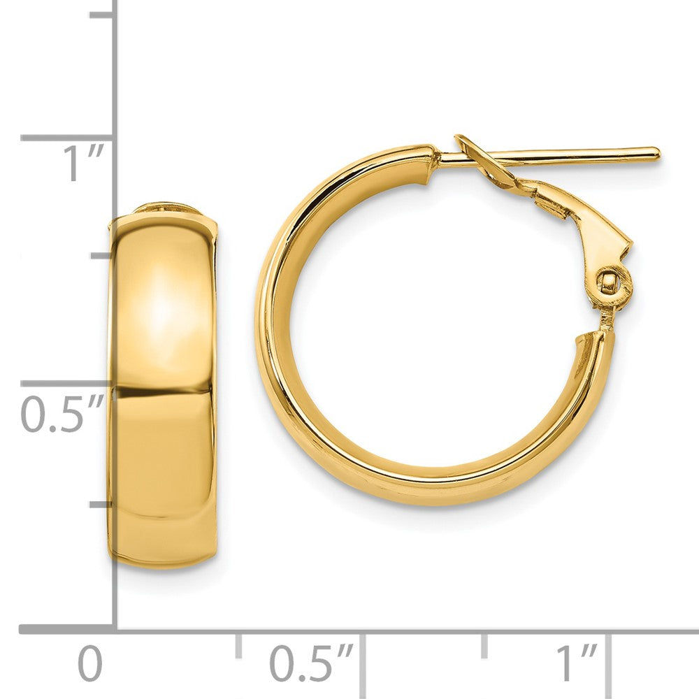 14k Yellow Gold 6mm High Polished Omega Back Hoop Earrings