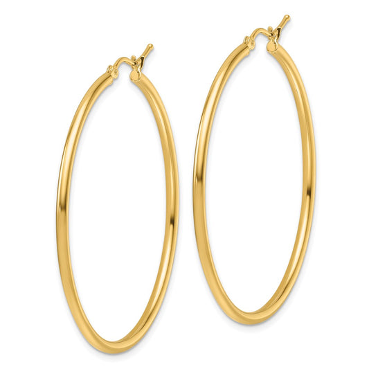 14k Yellow Gold 2mm Polished Hinged Hoop Earrings