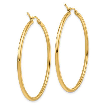 14k Yellow Gold 2mm Polished Hinged Hoop Earrings
