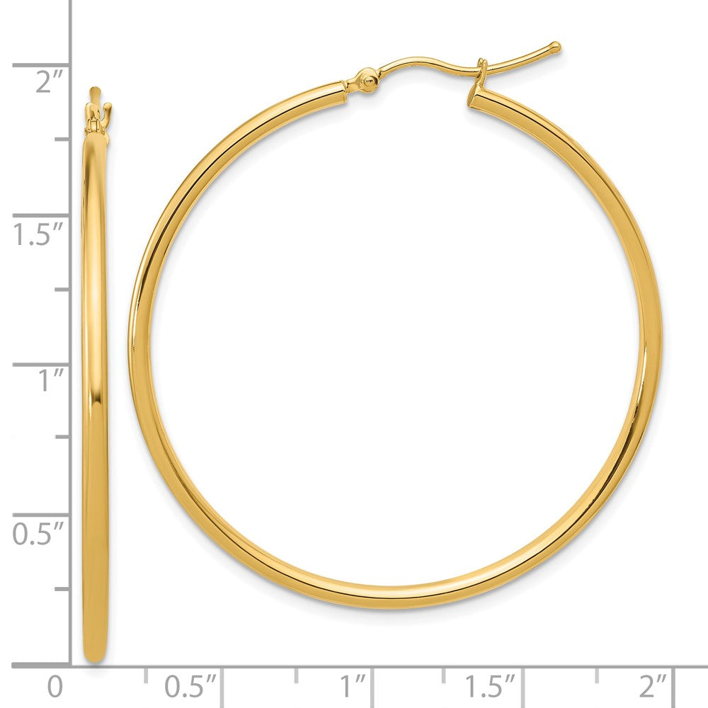 14k Yellow Gold 2mm Polished Hinged Hoop Earrings