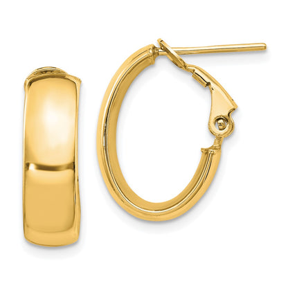 14k Yellow Gold 6mm High Polished Oval Omega Hoop Earrings