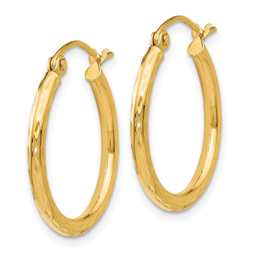 14k Yellow Gold Diamond-Cut Hinged Hoop Earrings