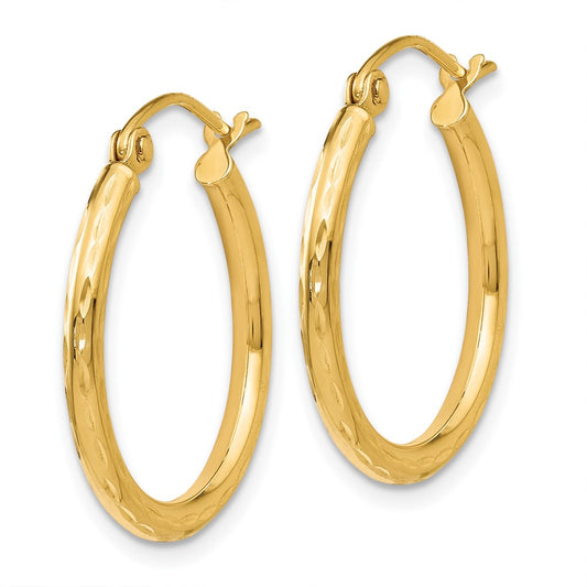 14k Yellow Gold Diamond-Cut Hinged Hoop Earrings