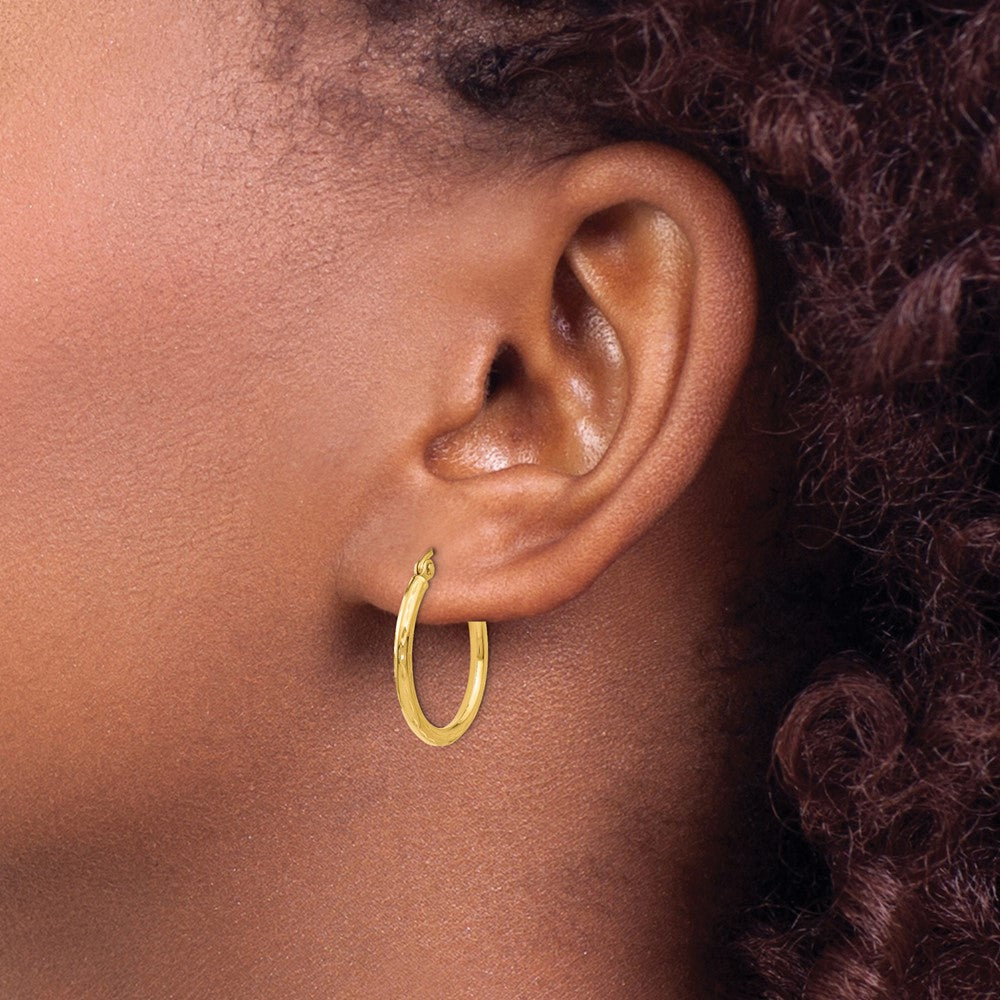 14k Yellow Gold Diamond-Cut Hinged Hoop Earrings