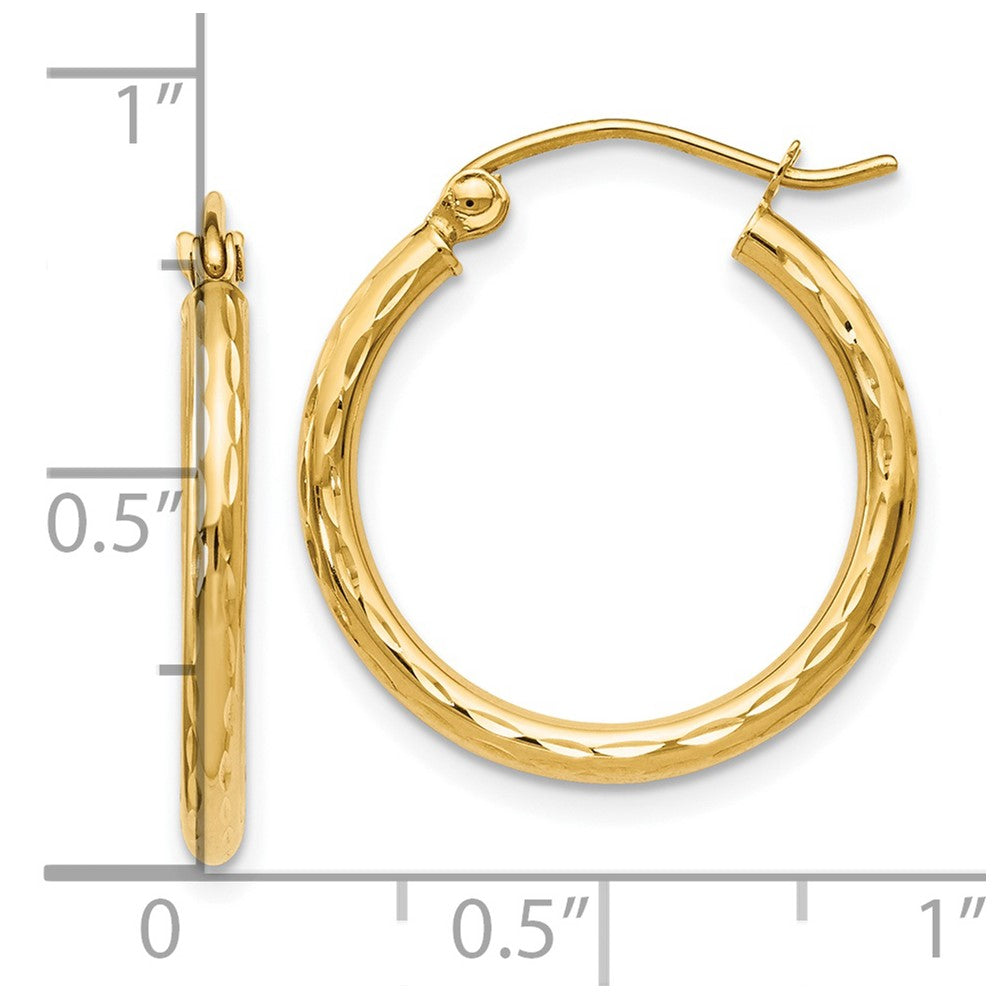 14k Yellow Gold Diamond-Cut Hinged Hoop Earrings