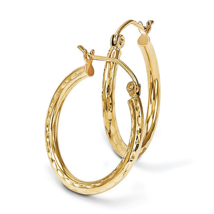 14k Yellow Gold Diamond-Cut Hinged Hoop Earrings
