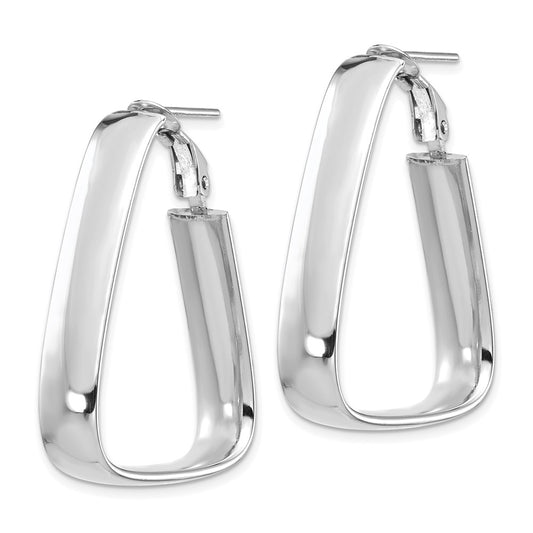 14K White Gold Polished Triangle Omega Back Hoop Earrings