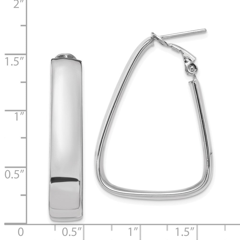 14K White Gold Polished Triangle Omega Back Hoop Earrings