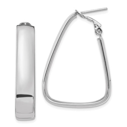 14K White Gold Polished Triangle Omega Back Hoop Earrings