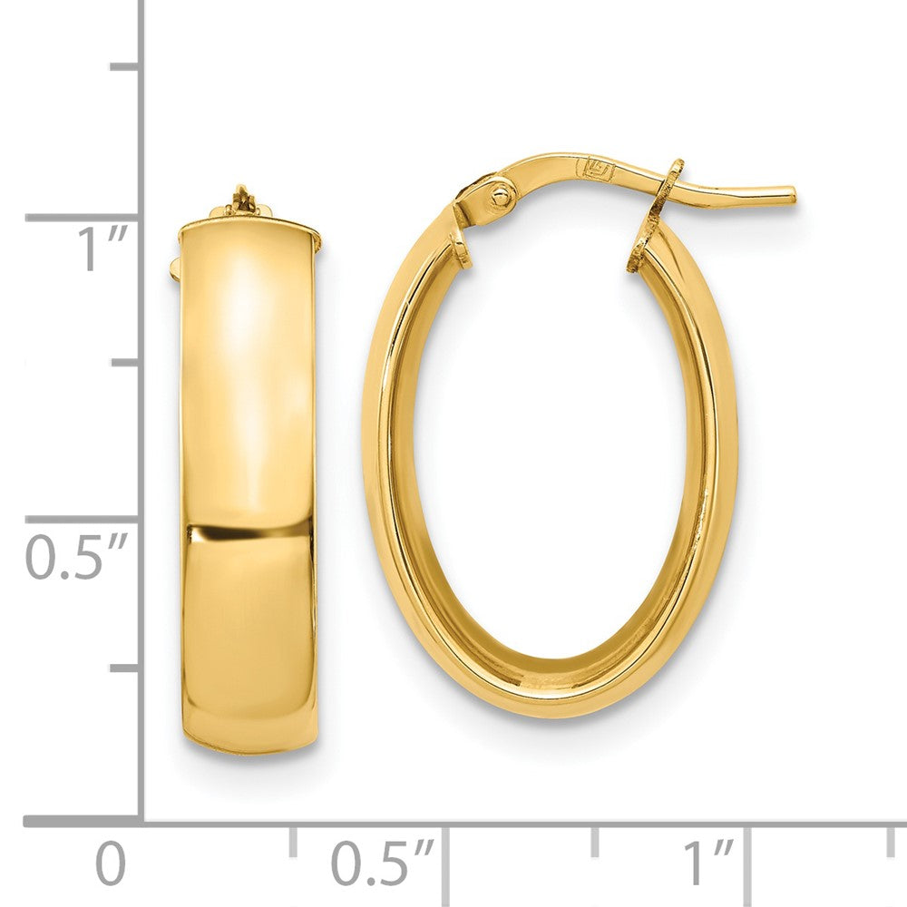 14k Yellow Gold 6mm High Polished Oval Hoop Earrings