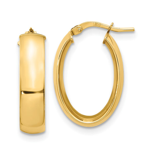 14k Yellow Gold 6mm High Polished Oval Hoop Earrings