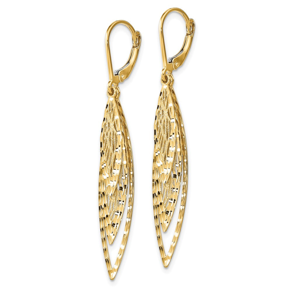 14k Yellow Gold Polished Diamond-Cut Leverback Dangle Earrings