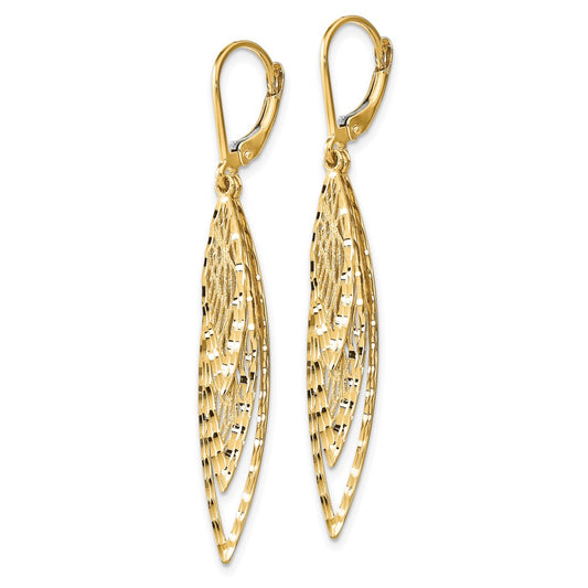 14k Yellow Gold Polished Diamond-Cut Leverback Dangle Earrings
