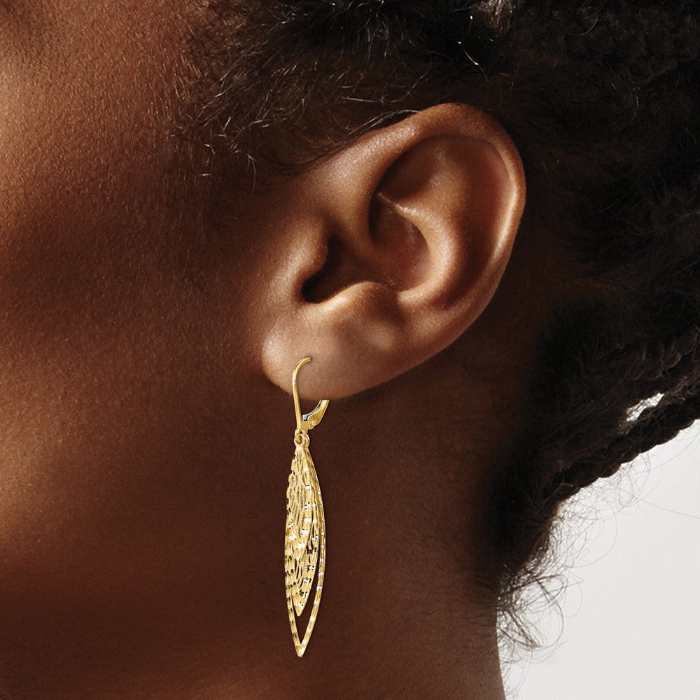 14k Yellow Gold Polished Diamond-Cut Leverback Dangle Earrings