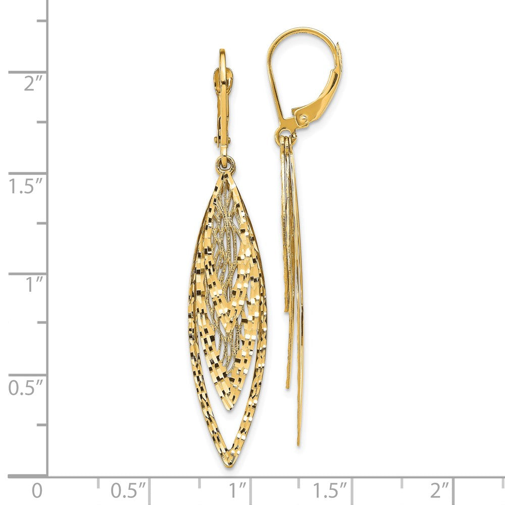 14k Yellow Gold Polished Diamond-Cut Leverback Dangle Earrings