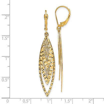 14k Yellow Gold Polished Diamond-Cut Leverback Dangle Earrings
