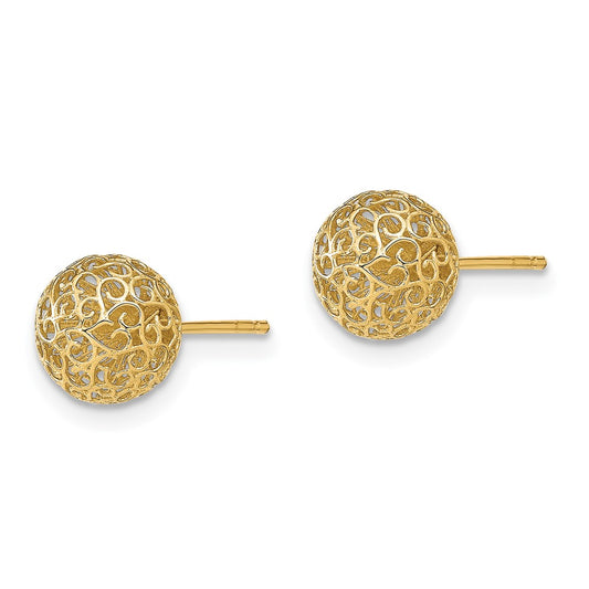 14k Yellow Gold 7.75MM Filigree Ball Stud Earrings