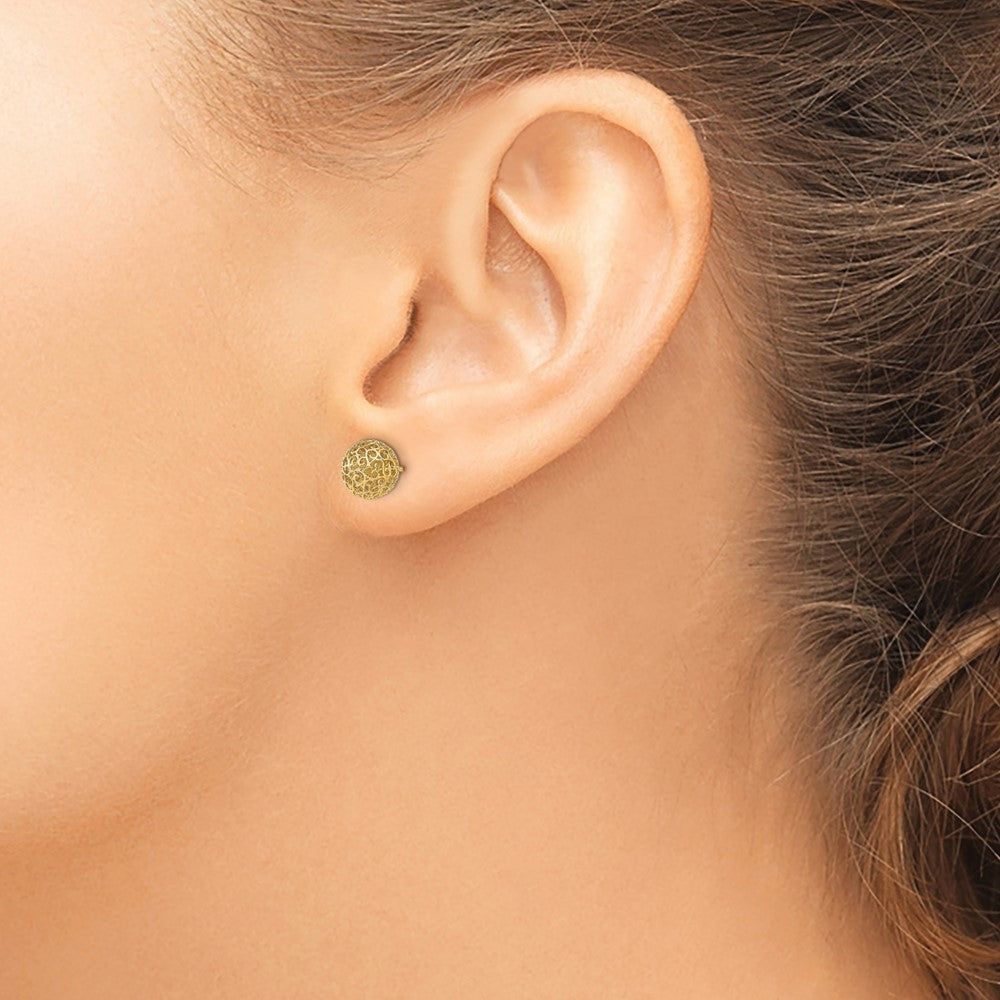 14k Yellow Gold 7.75MM Filigree Ball Stud Earrings