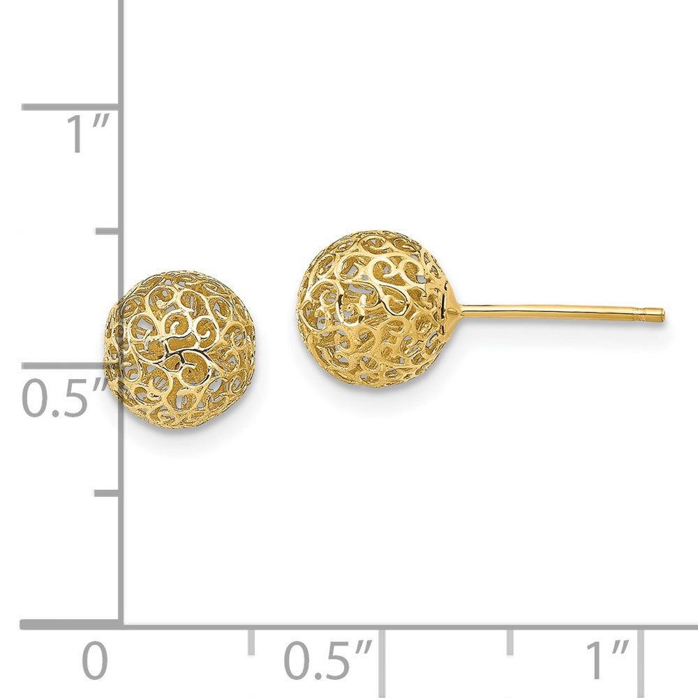 14k Yellow Gold 7.75MM Filigree Ball Stud Earrings