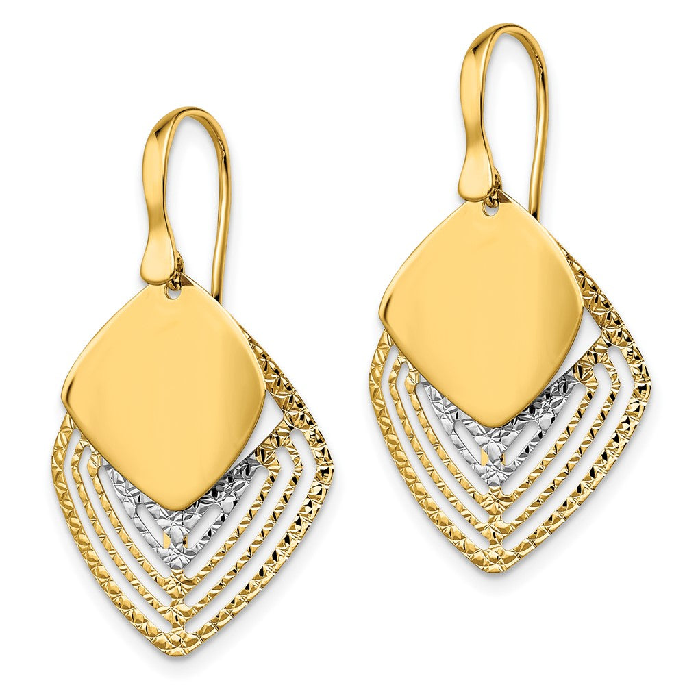 14k White Rhodium Polished Brushed Diamond-Cut Dangle Earrings