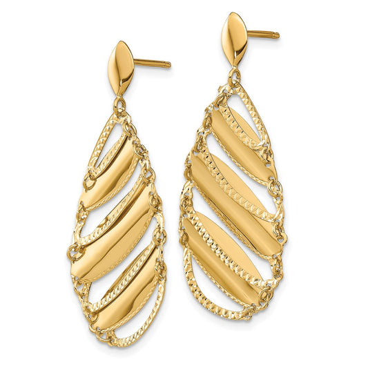 14k Yellow Gold Polished Brushed Post Dangle Earrings
