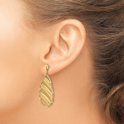14k Yellow Gold Polished Brushed Post Dangle Earrings