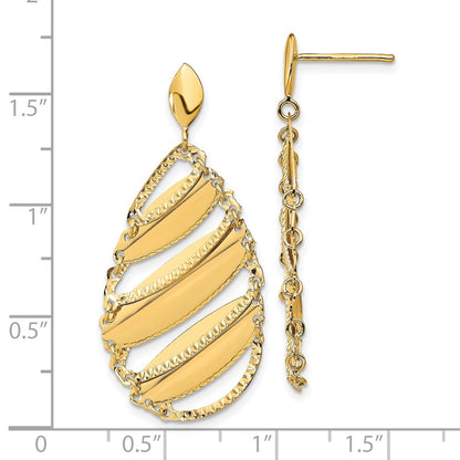 14k Yellow Gold Polished Brushed Post Dangle Earrings