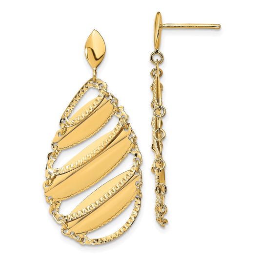 14k Yellow Gold Polished Brushed Post Dangle Earrings