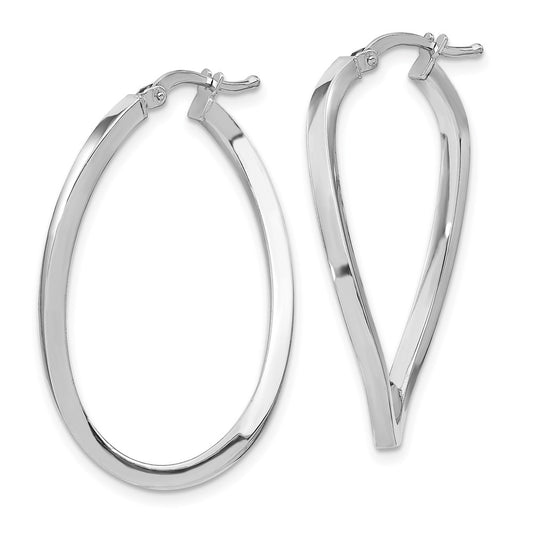 14k White Gold 2mm Polished Twisted Oval Hoop Earrings
