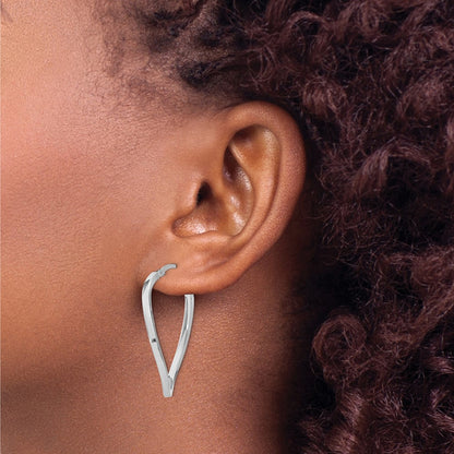 14k White Gold 2mm Polished Twisted Oval Hoop Earrings
