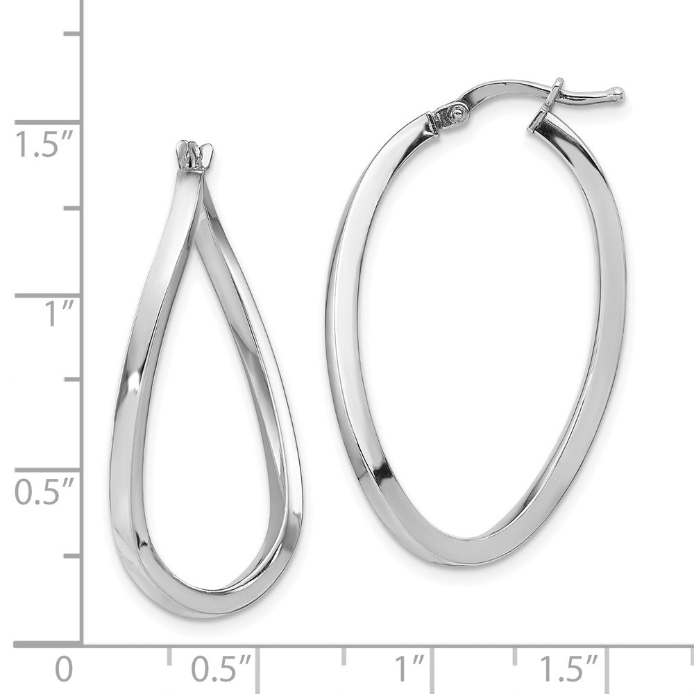 14k White Gold 2mm Polished Twisted Oval Hoop Earrings
