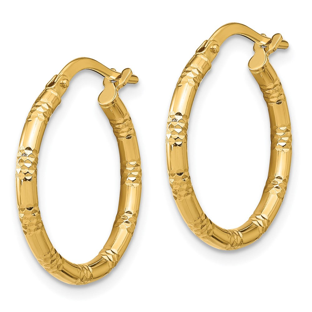 14k Yellow Gold 2mm Polished Diamond-Cut Hoop Earrings