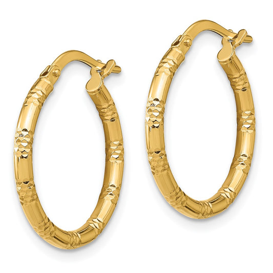14k Yellow Gold 2mm Polished Diamond-Cut Hoop Earrings