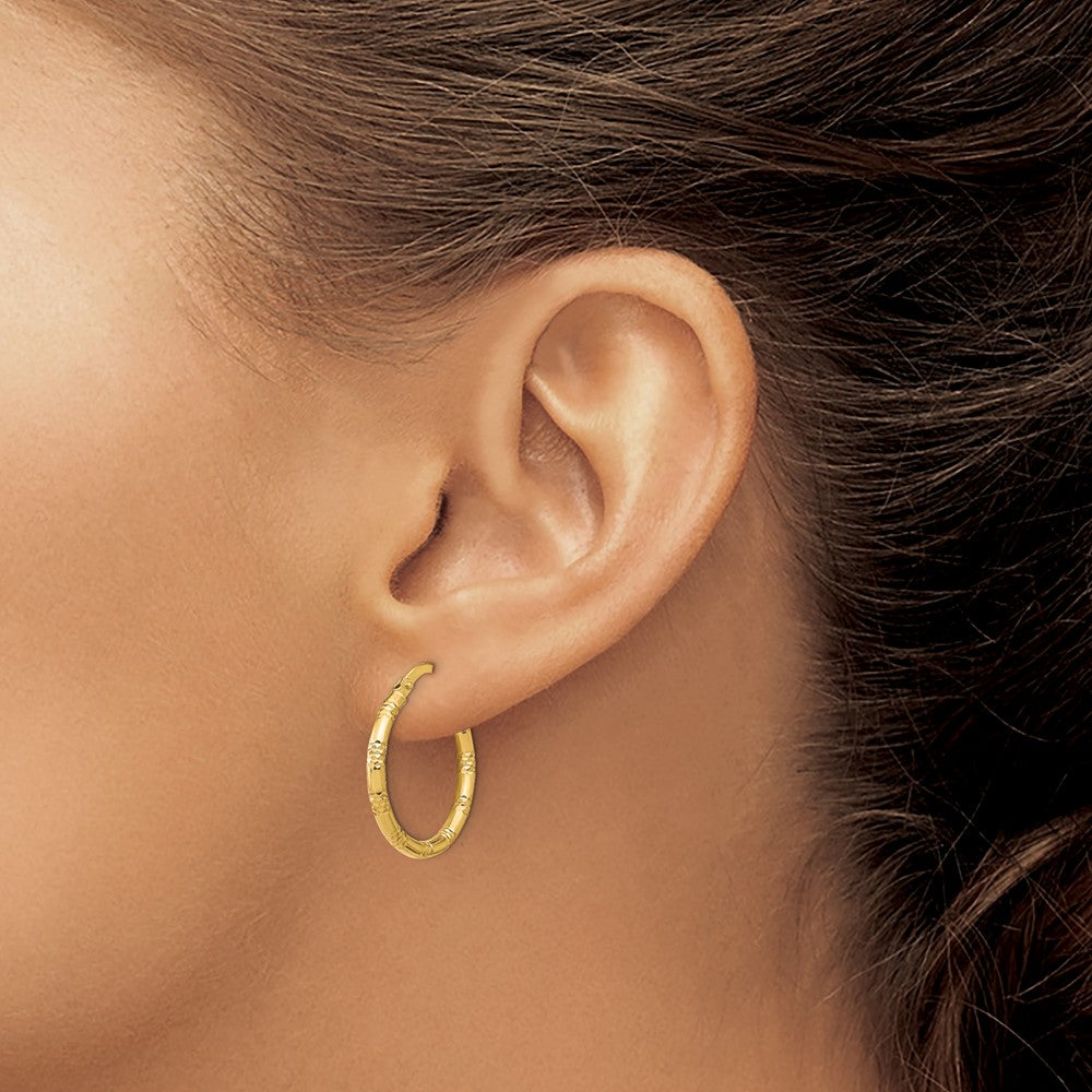 14k Yellow Gold 2mm Polished Diamond-Cut Hoop Earrings