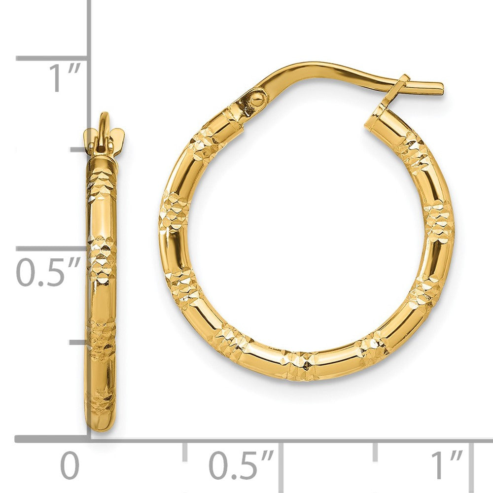 14k Yellow Gold 2mm Polished Diamond-Cut Hoop Earrings