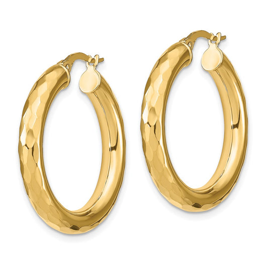 14k Yellow Gold Polished Diamond-Cut Hoop Earrings