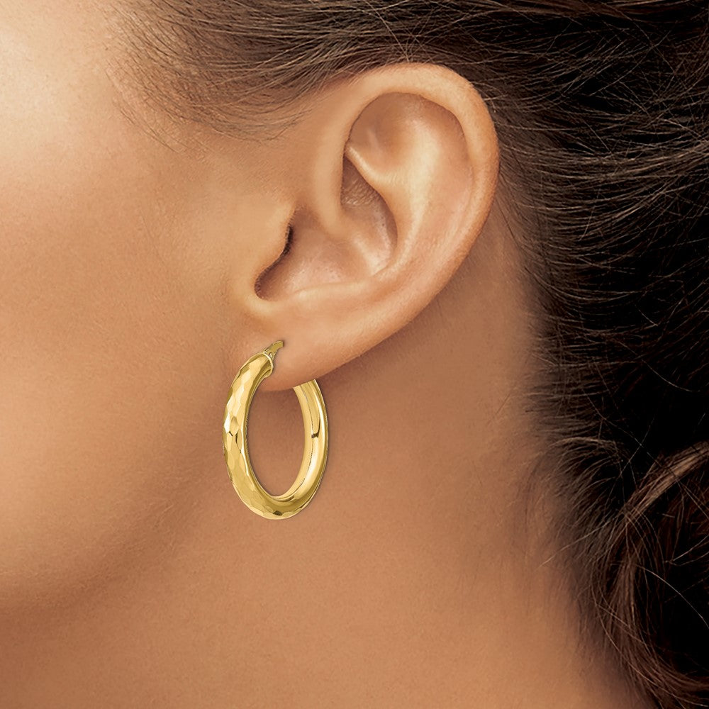 14k Yellow Gold Polished Diamond-Cut Hoop Earrings