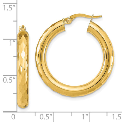 14k Yellow Gold Polished Diamond-Cut Hoop Earrings