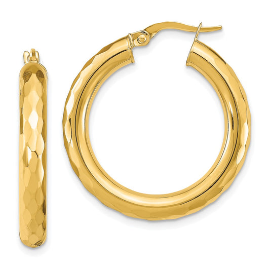 14k Yellow Gold Polished Diamond-Cut Hoop Earrings