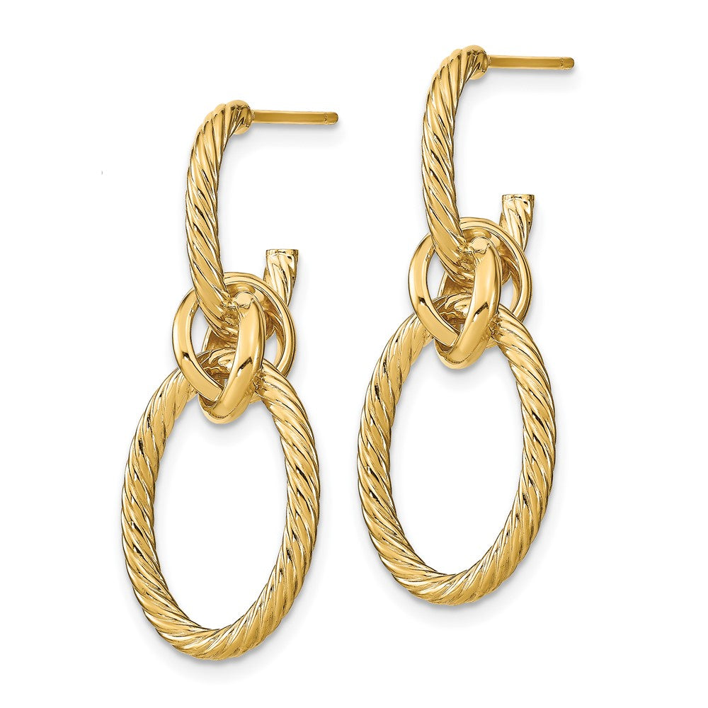 14k Yellow Gold Polished Textured Post Dangle Earrings