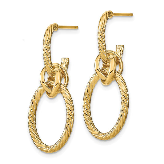 14k Yellow Gold Polished Textured Post Dangle Earrings