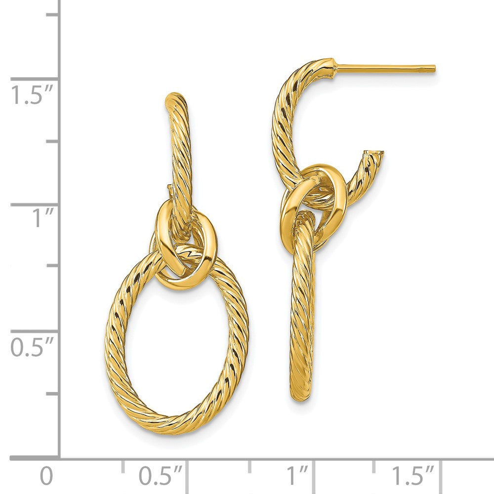 14k Yellow Gold Polished Textured Post Dangle Earrings