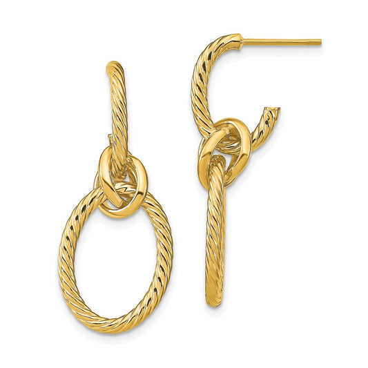 14k Yellow Gold Polished Textured Post Dangle Earrings
